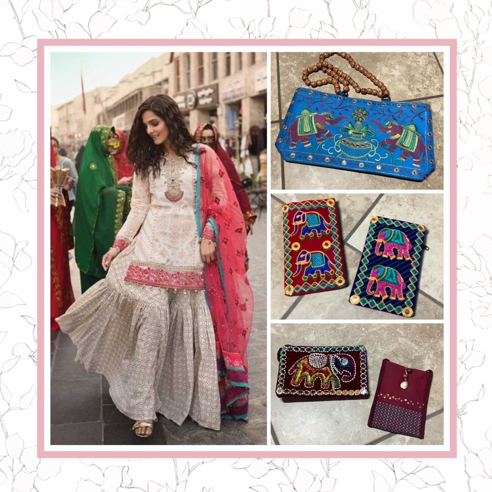 🍒 5PC PURSE SET BOHO INDIA BAG BUNDLE CROSSBODY BEAD EMBROIDERY INDIAN DESIGNER